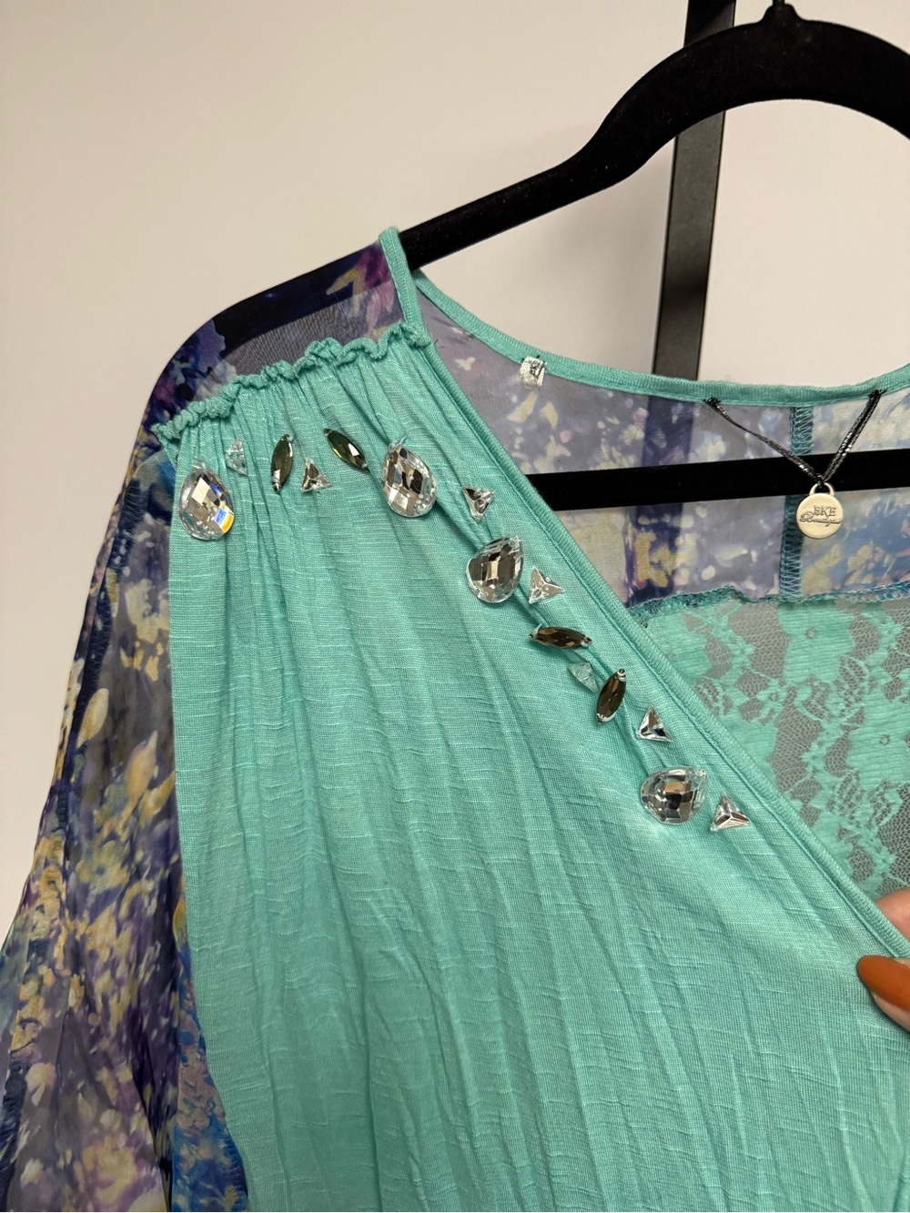 Y2K BKE Boutique Draped Lace Floral Sheer Kimono Sleeves Size XS/S Boho - Picture 5 of 11
